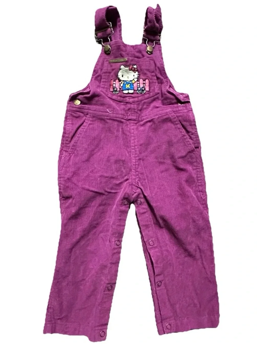 Vintage Toddler Girl Hello Kitty by Happy Kids Purple Overalls Size 24 Months